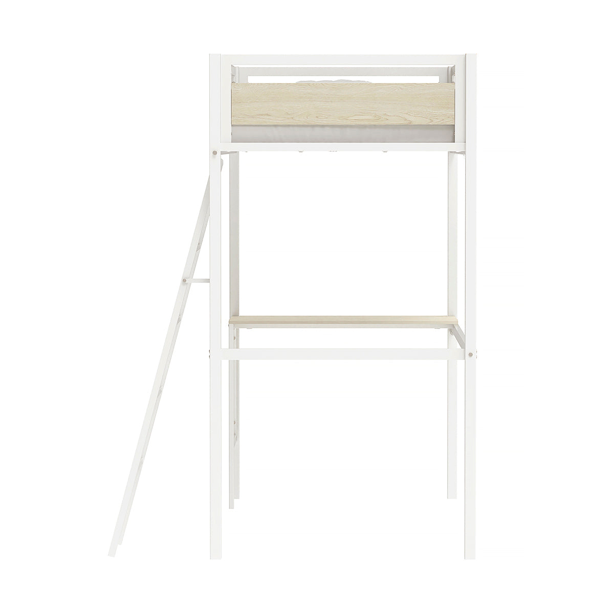 Lit mezzanine avec sommier et bureau en métal finition epoxy blanche et mélamine imitation chêne - couchage 90 x 190 cm - DINO