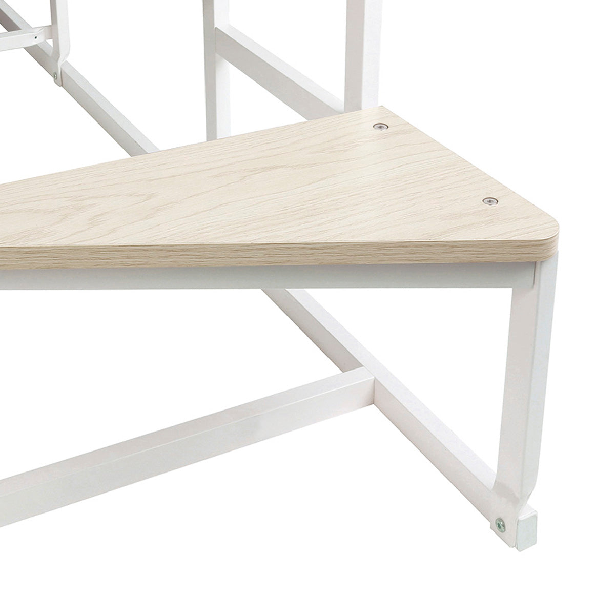 Lit mezzanine avec sommier et escalier en tissu gris clair, métal blanc et mélamine chêne - couchage 140x190 cm - DOCKLAND