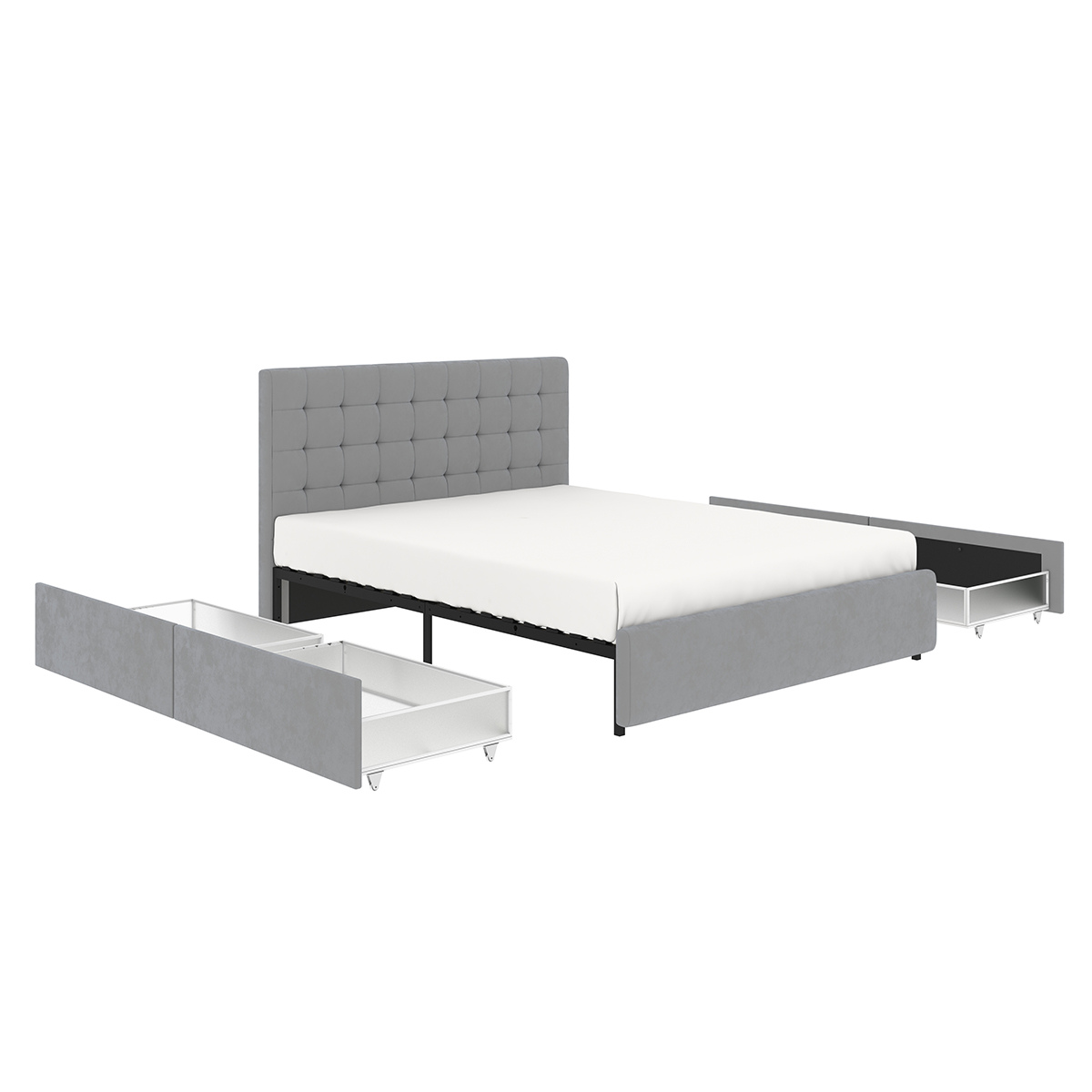 Lit 160x200 Cm Avec Rangement - Velours Gris Clair - Tête Capitonnée - Beliani