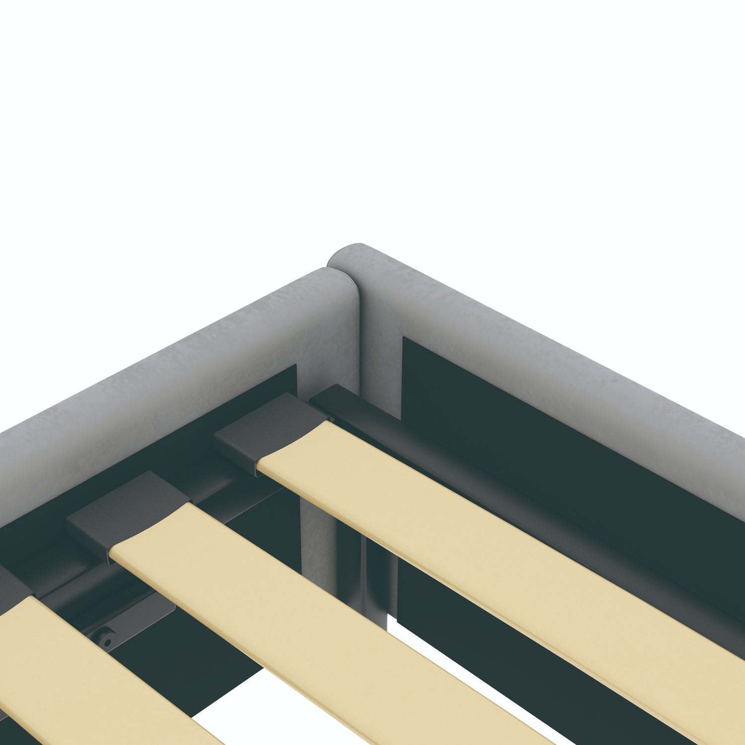 Détail du sommier du lit coffre plateforme 180x200 cm velours gris LANCE