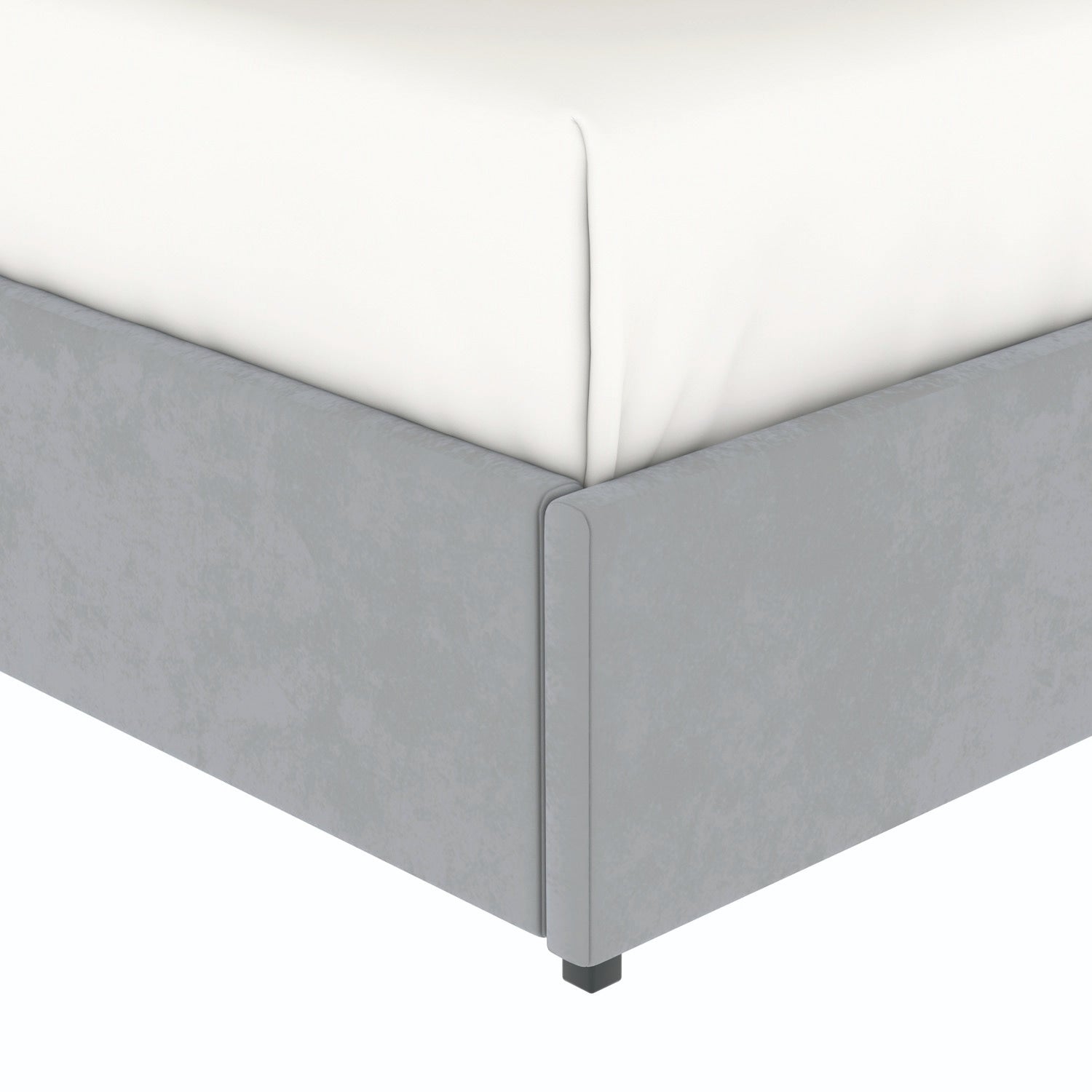 Détail du pied du lit coffre plateforme 90x190 cm velours gris LANCE