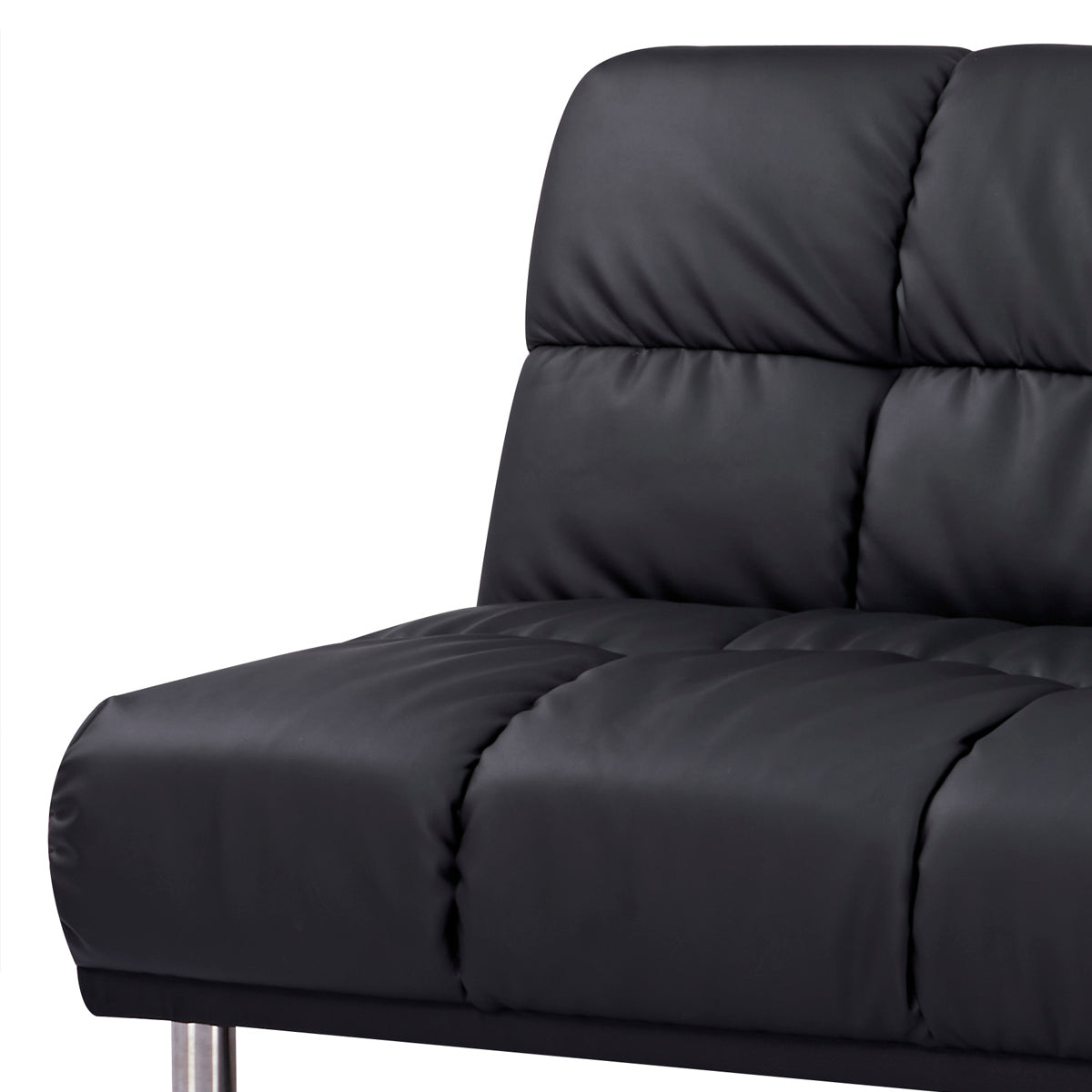 Détail de l'assise de l’angle canapé-lit clic clac MELLOW 2 places + 1 place méridienne réversible gauche / droite en finition PU noire