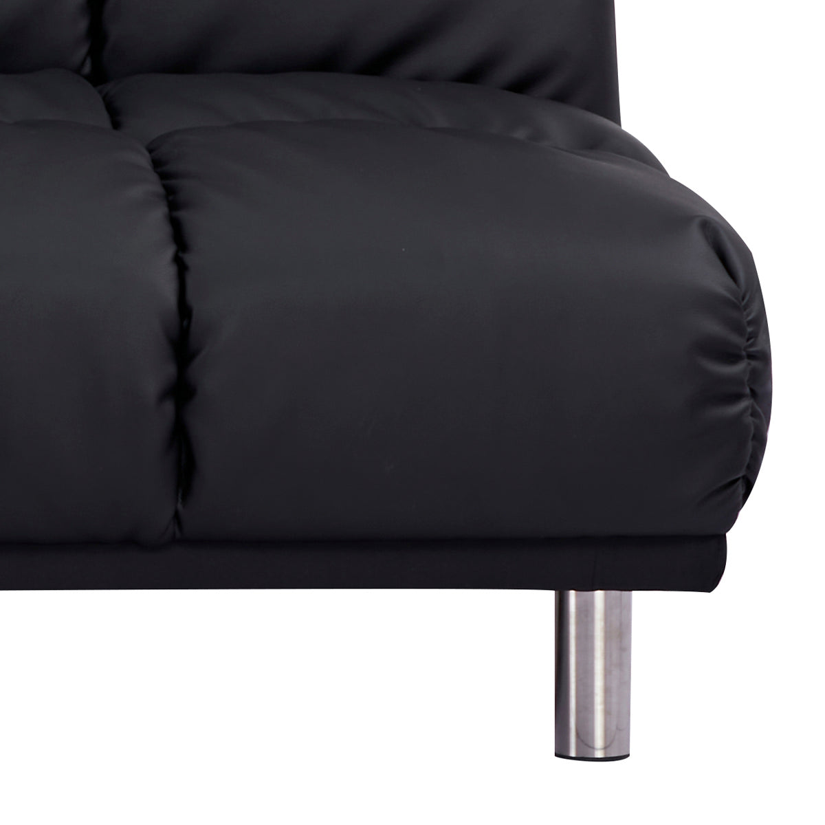 Détail du pied de l’angle canapé-lit clic clac MELLOW 2 places + 1 place méridienne réversible gauche / droite en finition PU noire