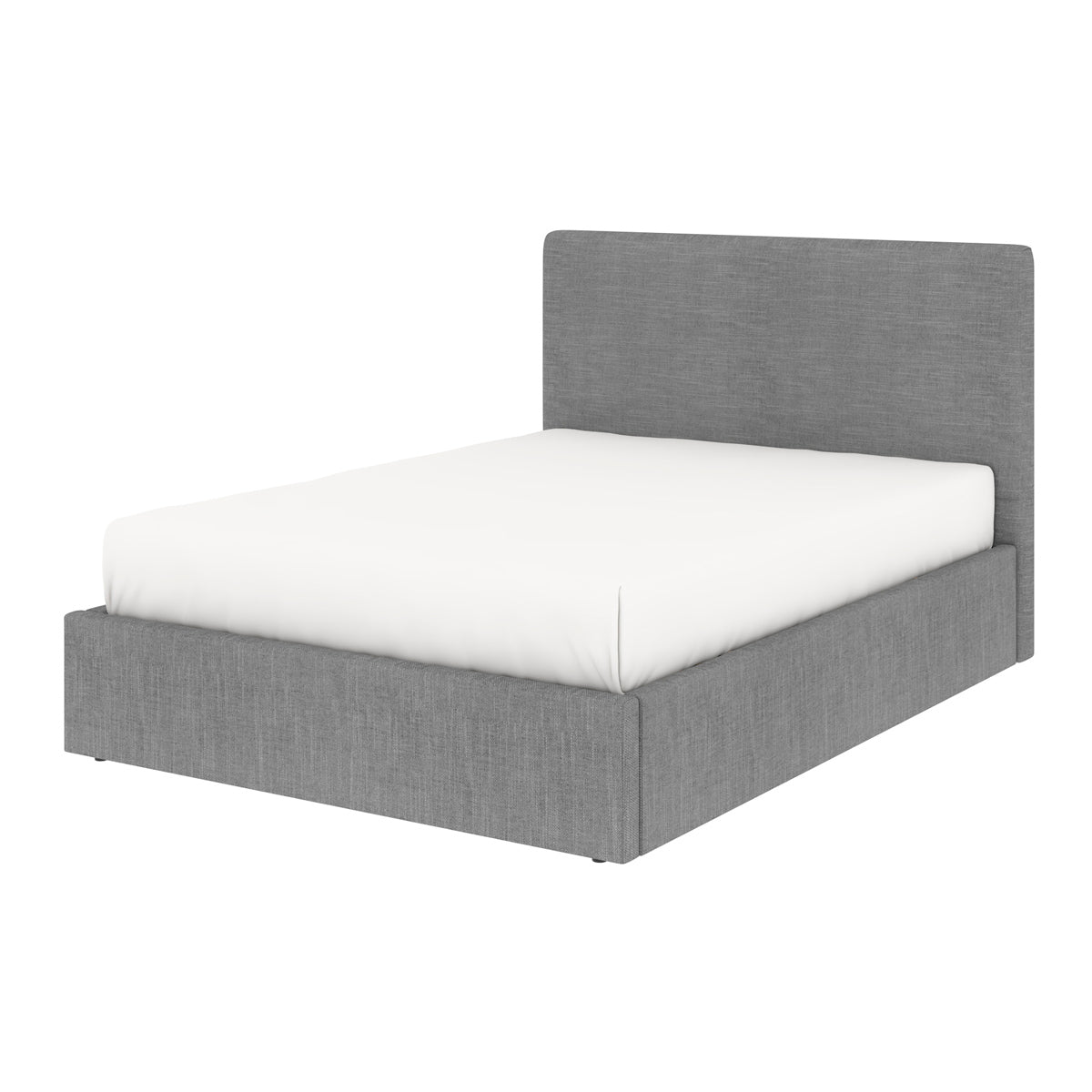 Lit adulte avec tête de lit et coffre de rangement – couchage 140x190 cm – tissu gris - sommier inclus - ANDY