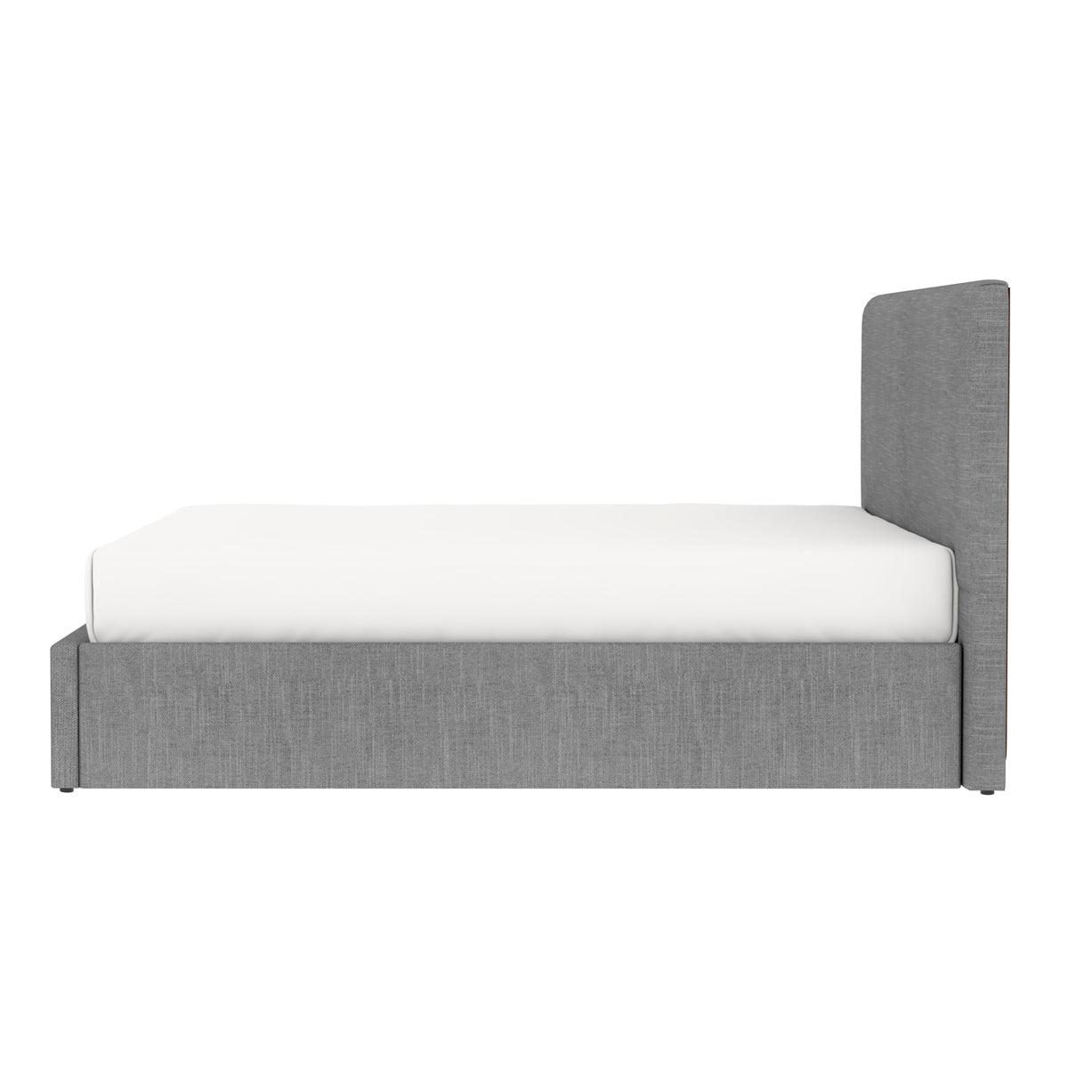 Lit adulte avec tête de lit et coffre de rangement – couchage 140x190 cm – tissu gris - sommier inclus - ANDY