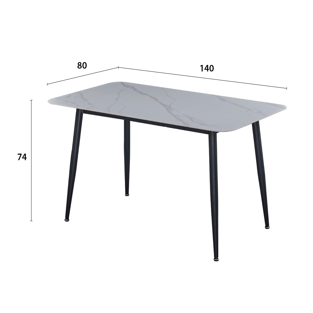 Table à manger rectangulaire 4 - 6 places dimensions 140 x 80 cm en finition stratifié aspect marbre blanc - DIVA