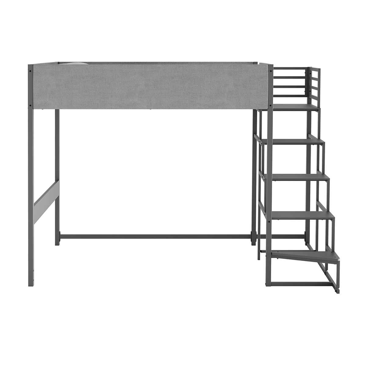 Lit mezzanine avec sommier et escalier en tissu gris, métal gris et mélamine grise - couchage 140x190 cm - DOCKLAND