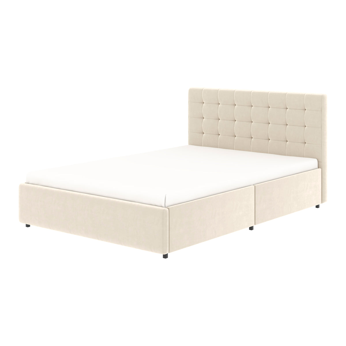 Lit adulte avec tête de lit et 4 tiroirs de rangement– couchage 140x190 cm – velours beige - Sommier inclus - ELLIE