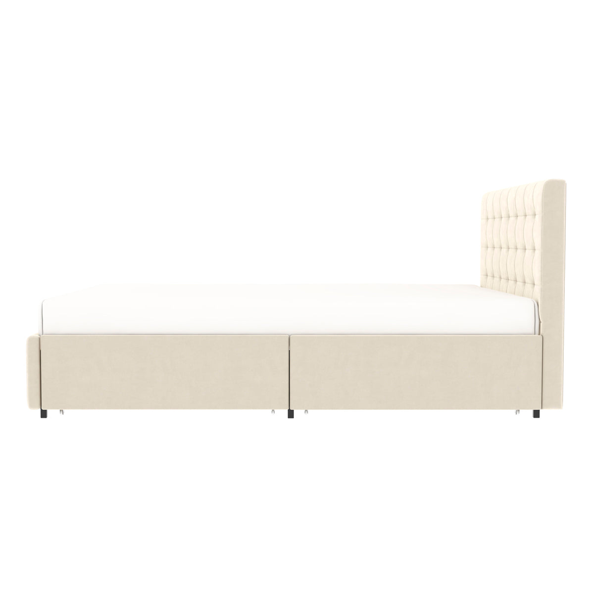 Lit adulte avec tête de lit et 4 tiroirs de rangement– couchage 140x190 cm – velours beige - Sommier inclus - ELLIE