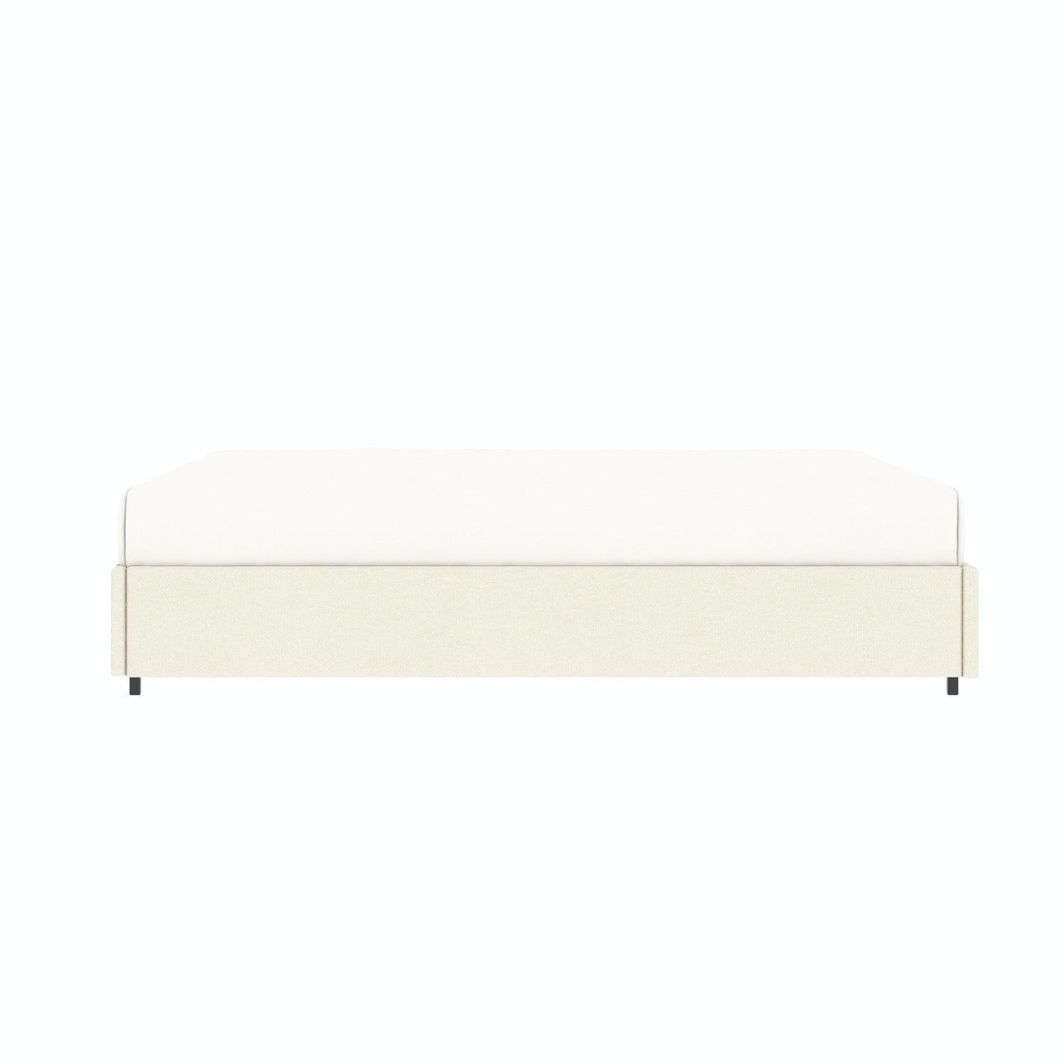 Vue de côté du lit coffre plateforme 160x200 cm velours beige LANCE avec matelas (non fourni)