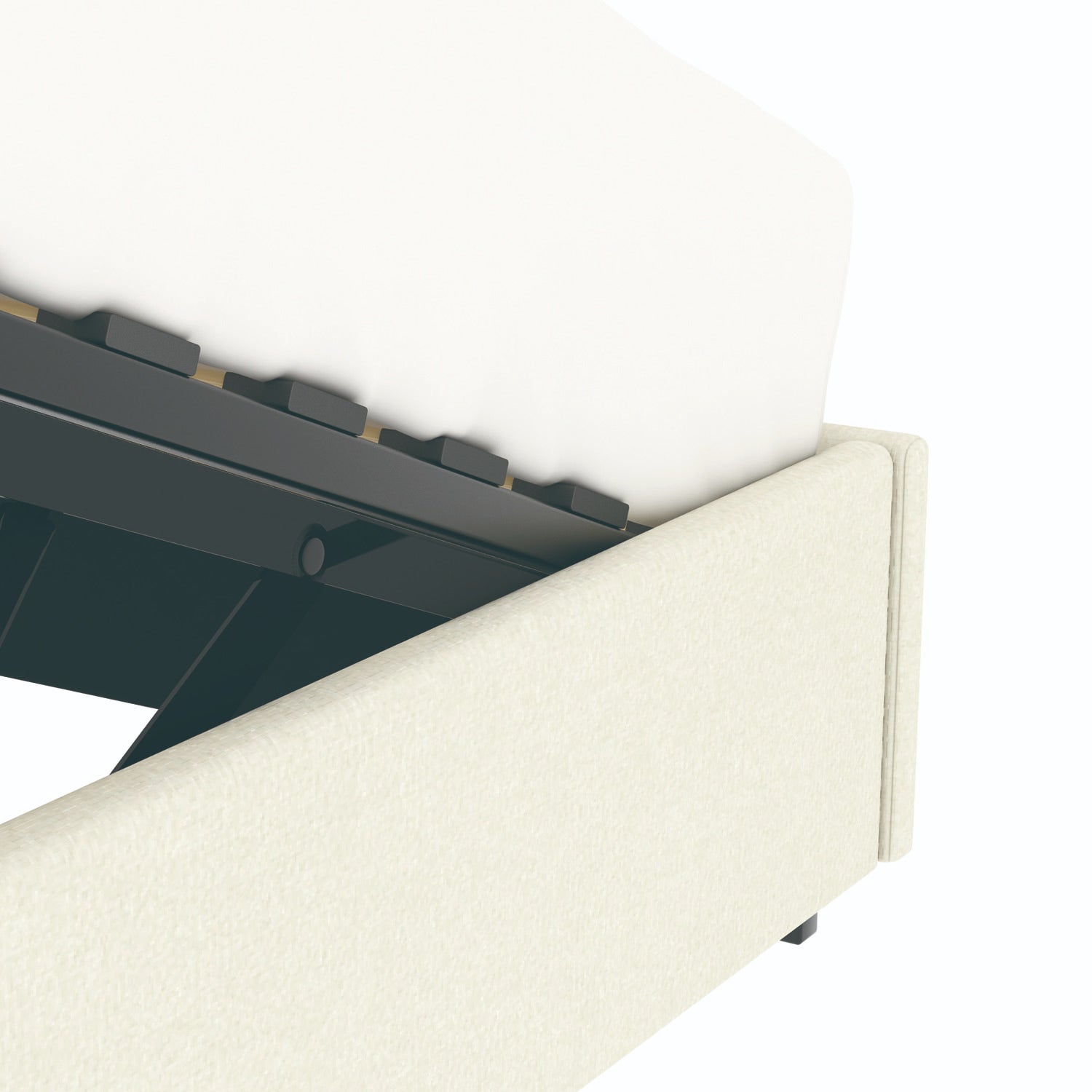 Détail du coffre du lit coffre plateforme 160x200 cm velours beige LANCE avec matelas (non fourni)