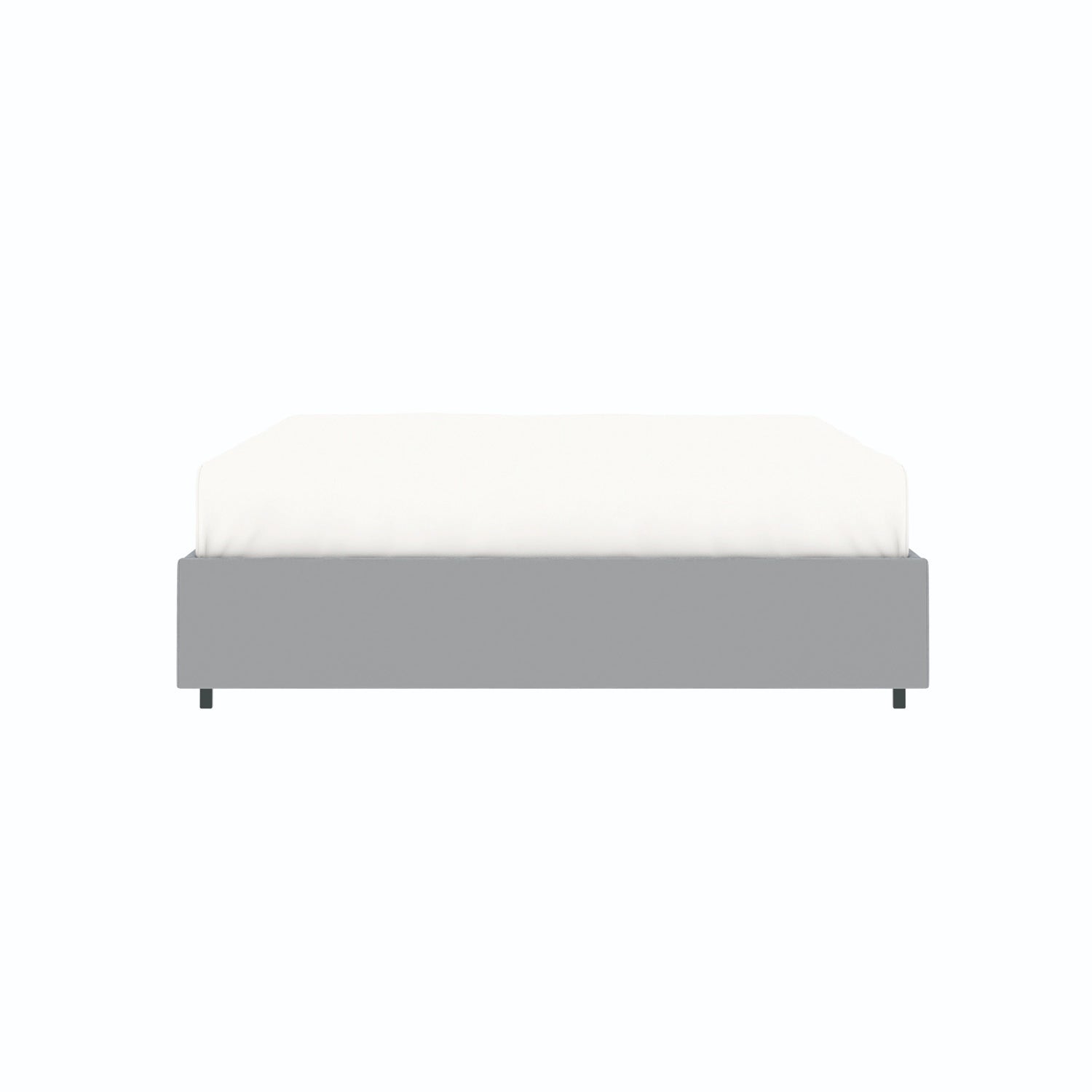 Vue de face du lit coffre plateforme 160x200 cm velours gris LANCE avec matelas (non fourni)