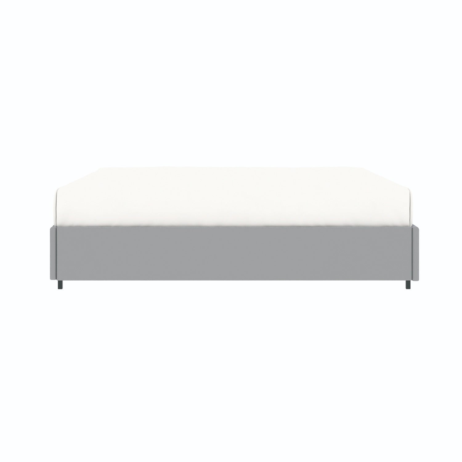 Vue de face du lit coffre plateforme 180x200 cm velours gris LANCE avec matelas (non fourni)