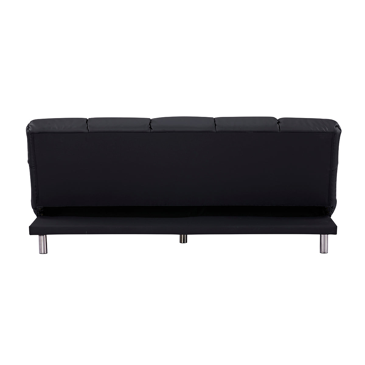 Banquette-lit clic-clac 3 places pour couchage d’appoint taille 120 x 191 cm en finition PU noir et pieds en plastique couleur chrome - MELLOW