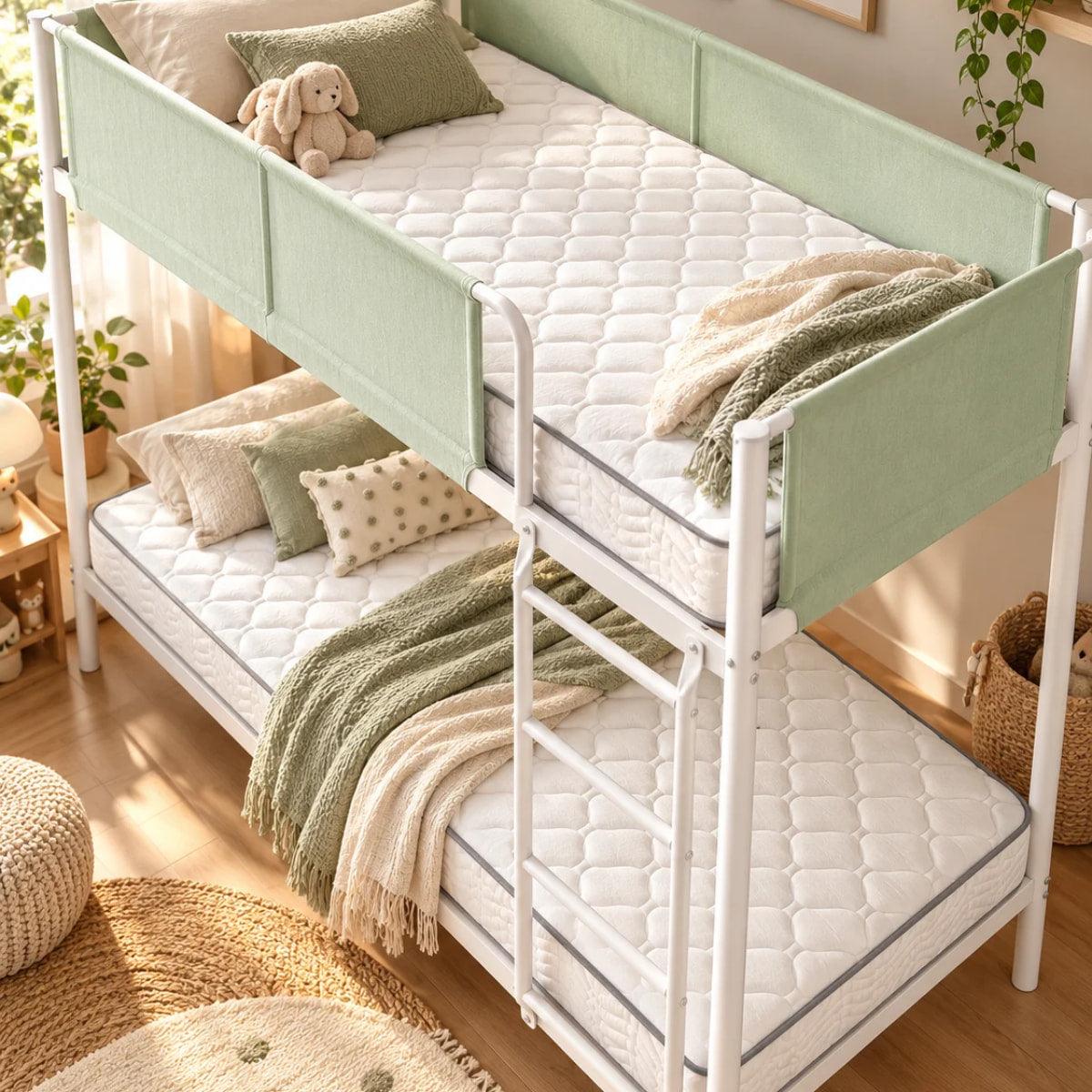 Vue lifestyle de 2 matelas NIMBUS 90x190x15 cm sur un lits sperposes BROS