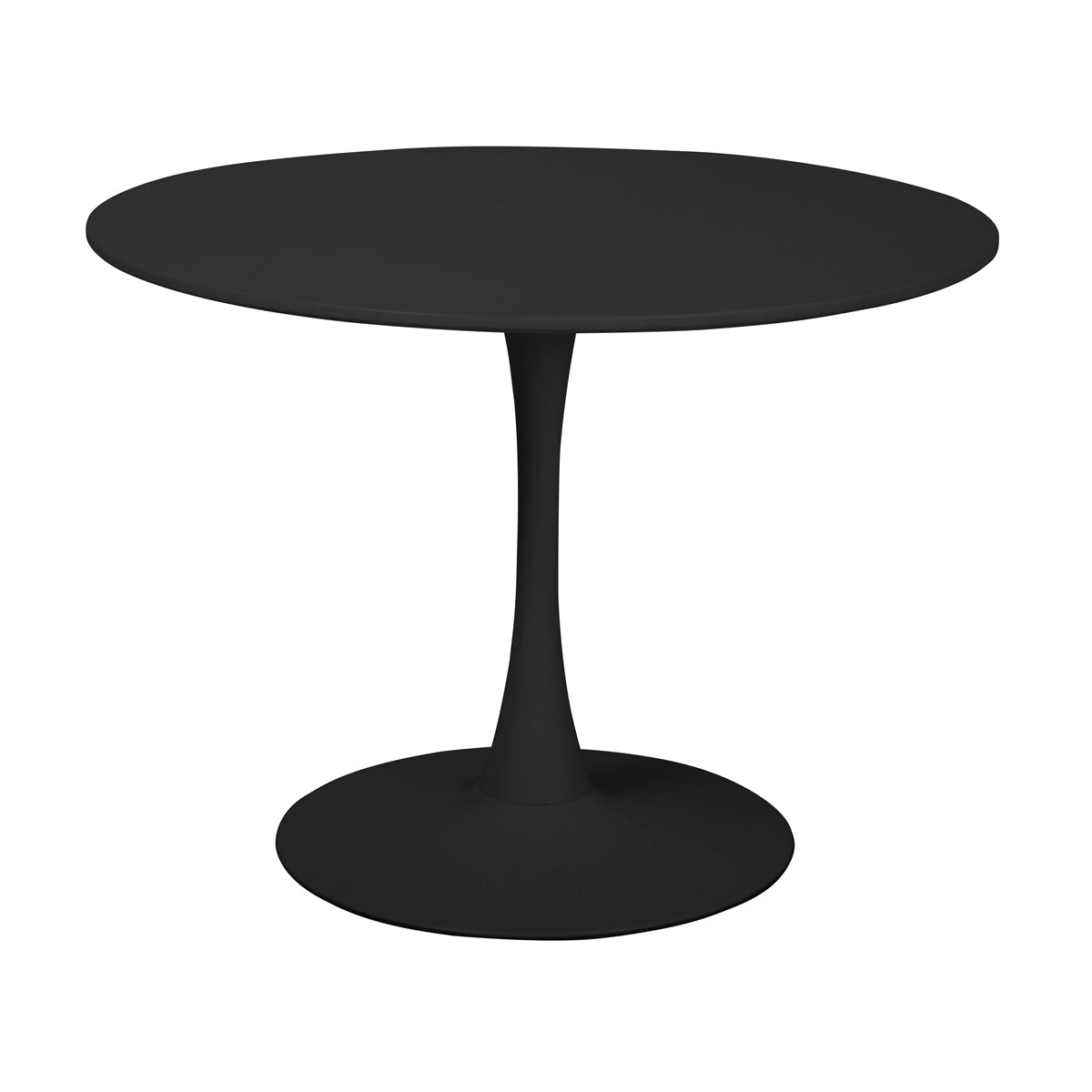 Table à manger ronde pour 4 à 5 personnes diamètre 100 cm, finition laquée mate noire, base ronde en métal avec revêtement en epoxy noir - TULIPS