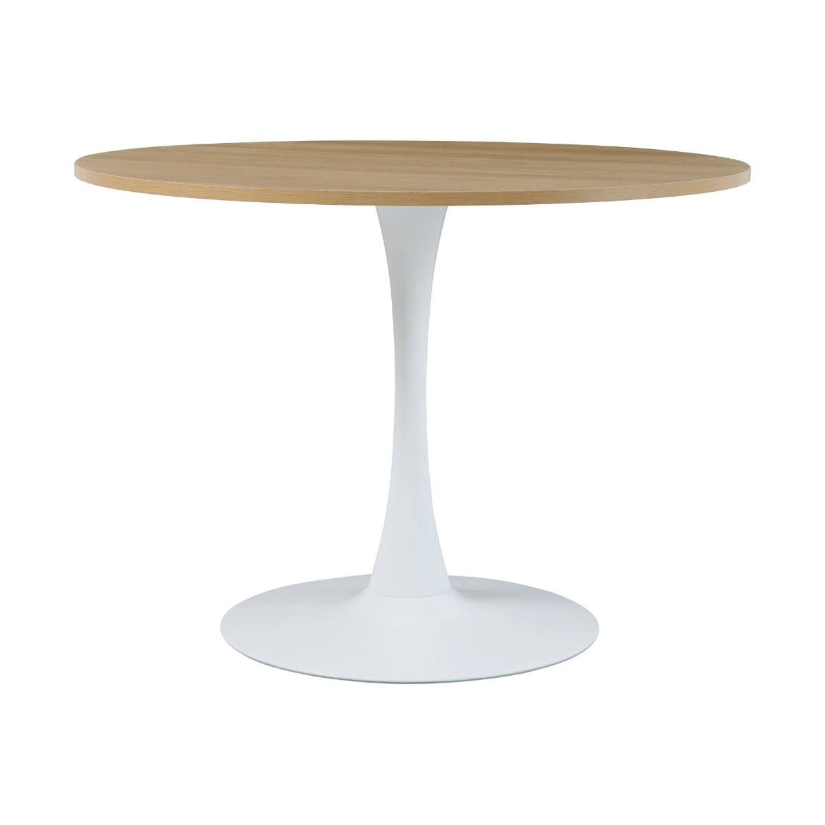 Vue de face Table ronde TULIPS en finition chene blanc