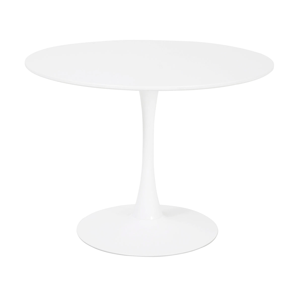 Table à manger ronde pour 4 à 5 personnes diamètre 100 cm, finition laquée mate blanche, base ronde en métal avec revêtement en epoxy blanc - TULIPS